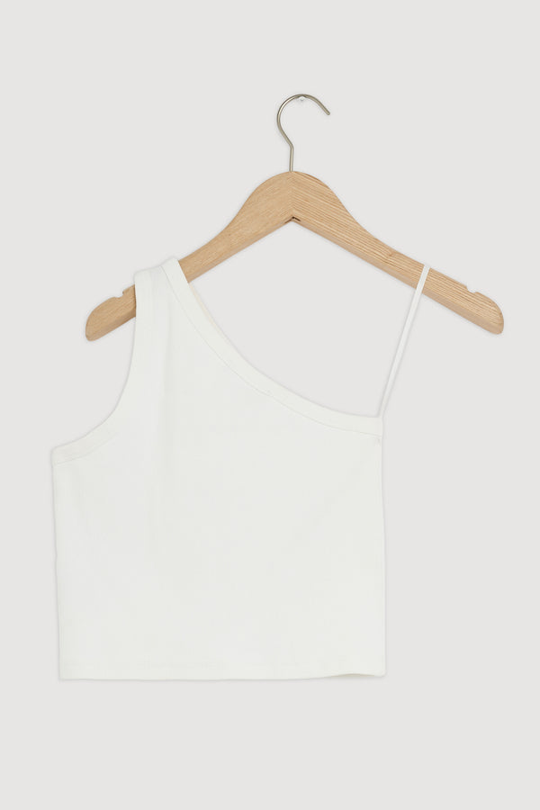 Re-Worn Womens Organic Cotton Yarn Blend Textured One Shoulder Top