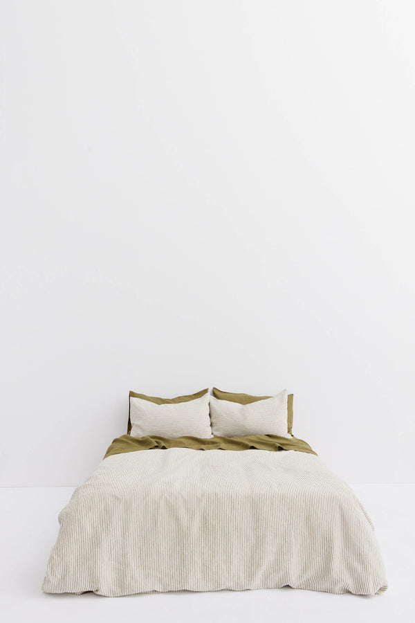 Standard Linen Pillow Cases Olive Stripe
