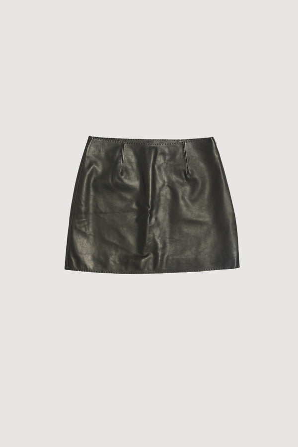 Re-Worn Womens Dyed Leather Mini Skirt