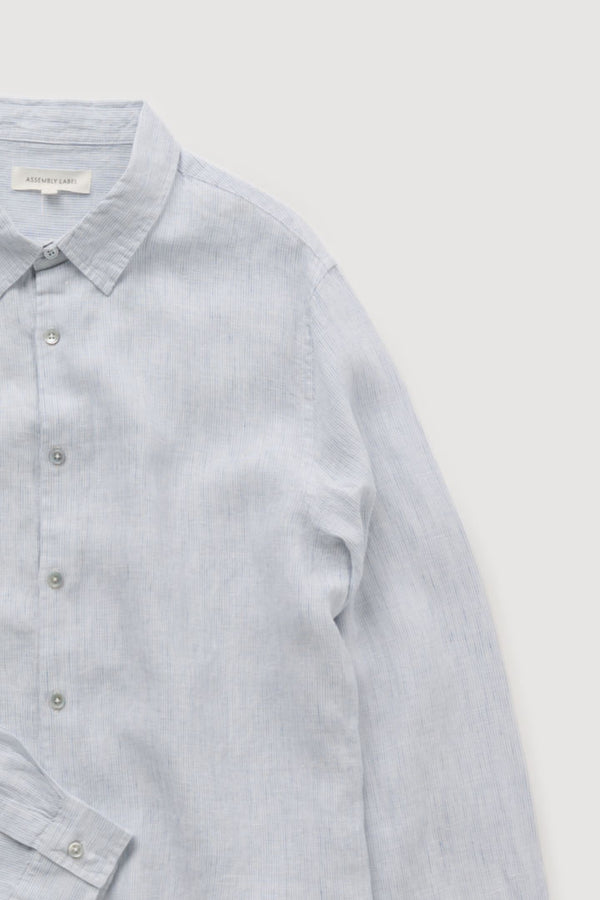 Re-Worn Mens Linen Stripe Long Sleeve Shirt
