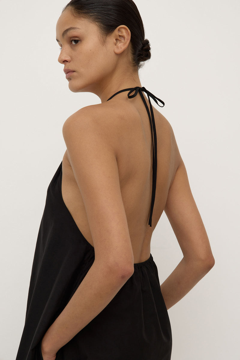 dress with long sleeves and open back Womens Addison Halter Maxi Dress Black