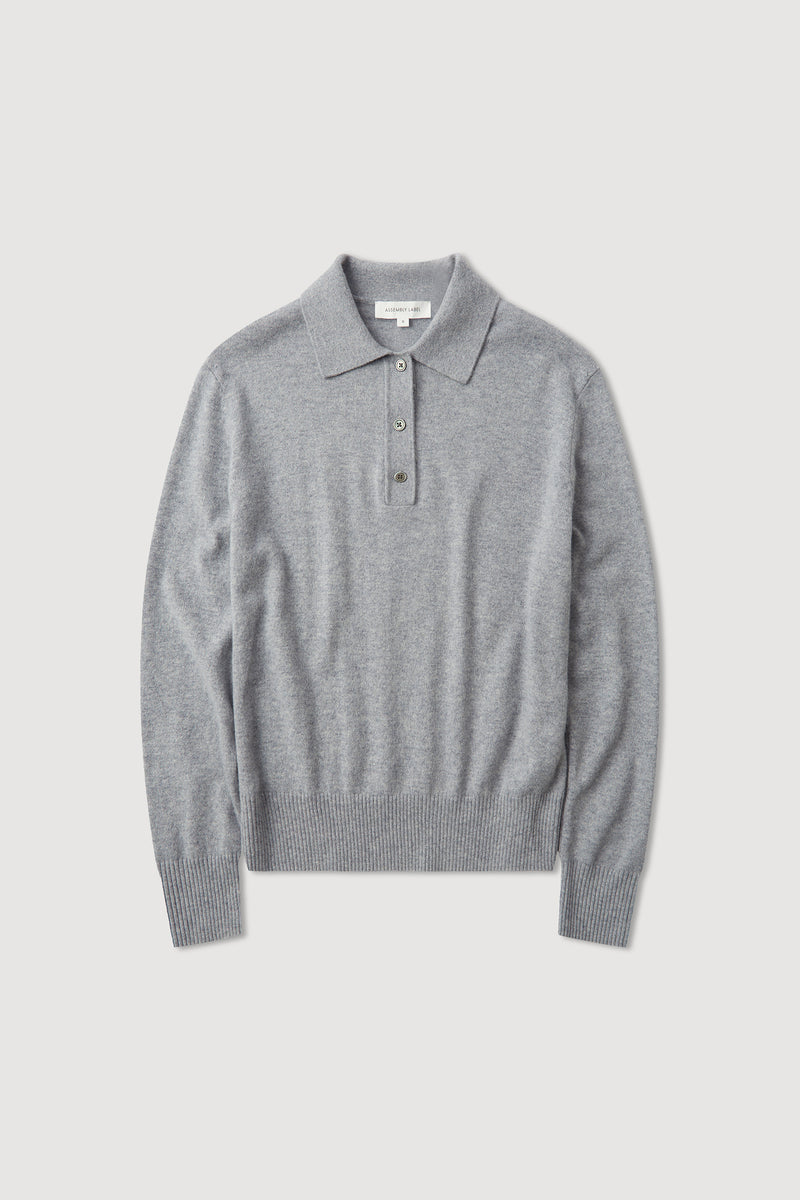 Womens Lara Cashmere Knit Polo Grey Marle | Assembly Label