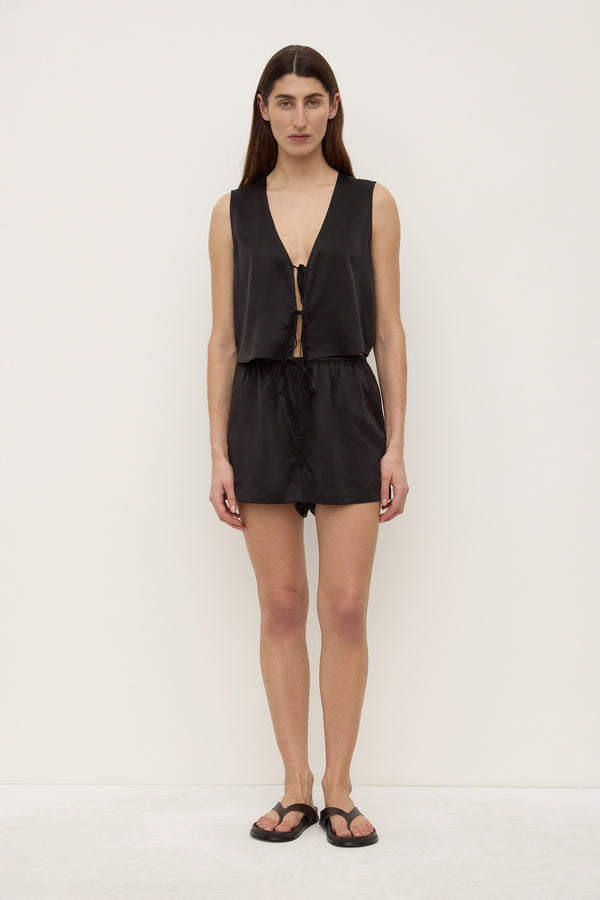 Beal Silk Tie Front Top