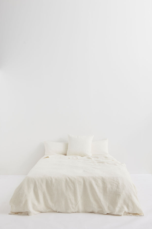 Linen European Pillow Case Olive Pinstripe