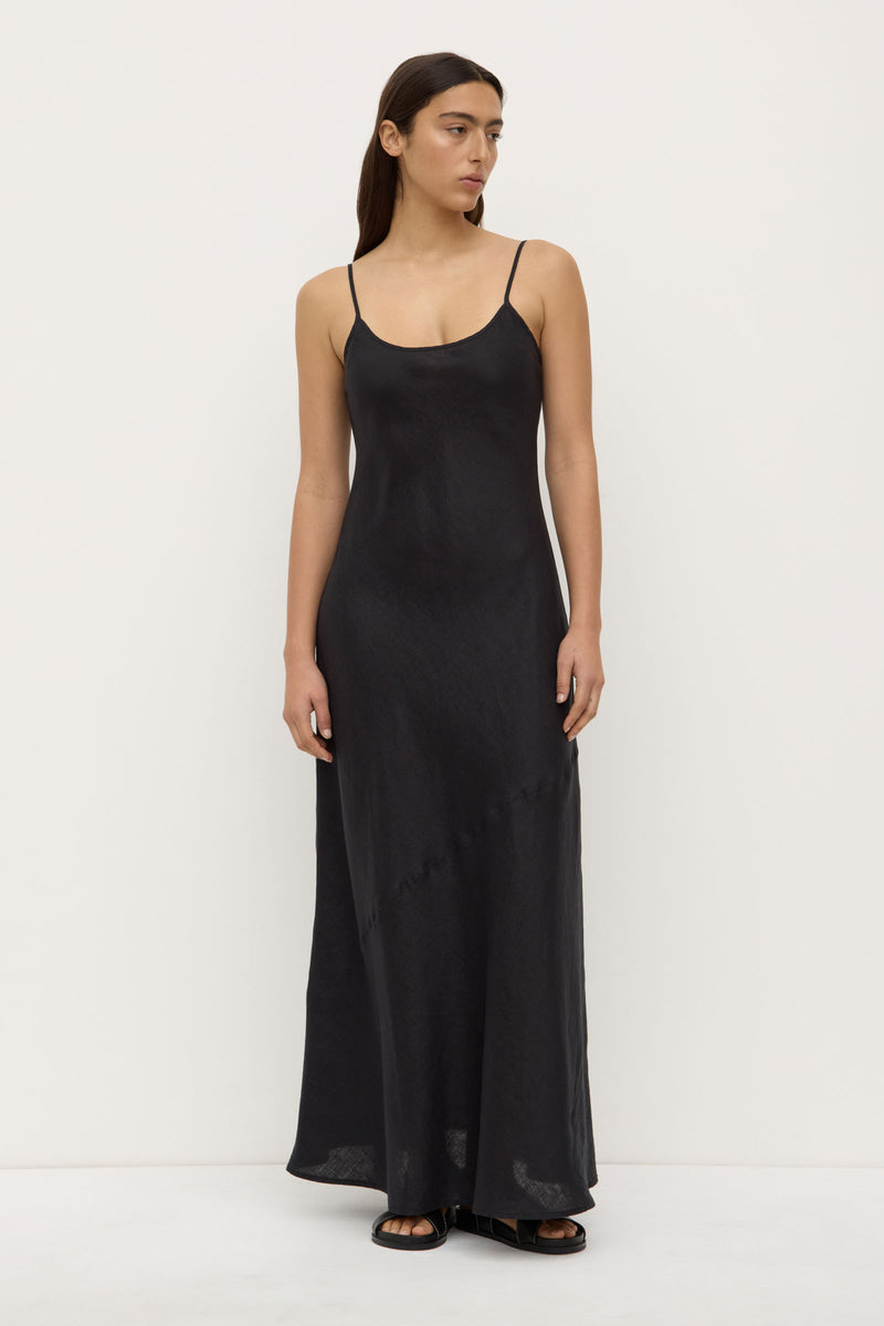Womens Colette Linen Slip Dress Black