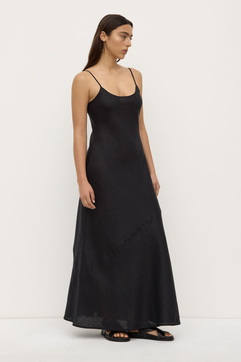 Womens Colette Linen Slip Dress Black Assembly Label