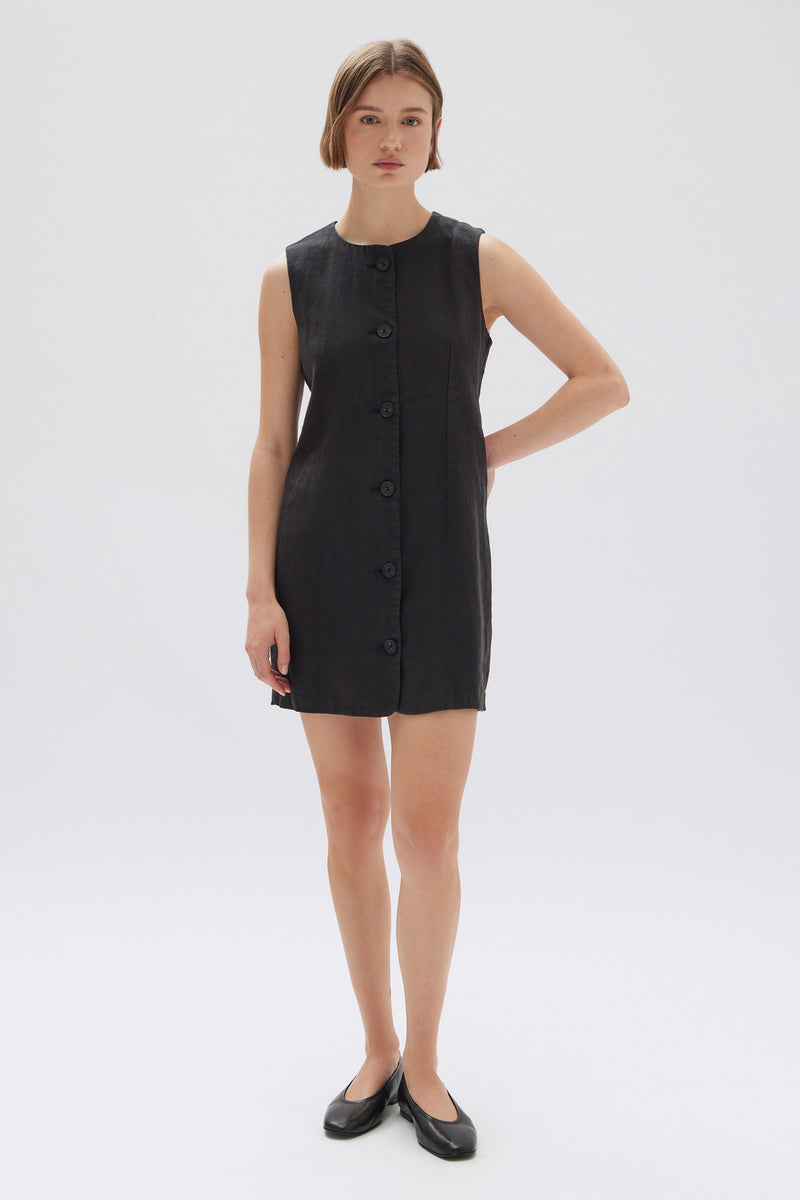 Womens Coralie Linen Mini Dress Black Assembly Label