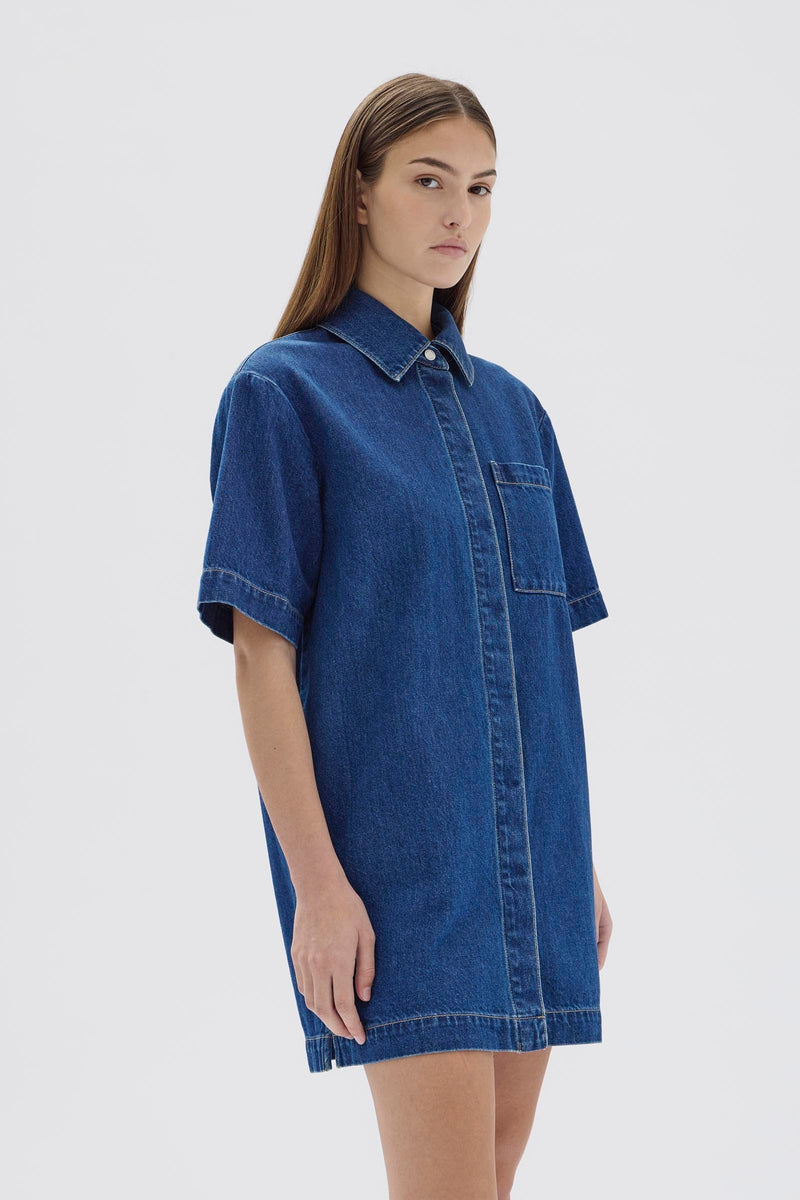 Womens Denim Mini Shirt Dress Heritage Blue Assembly Label