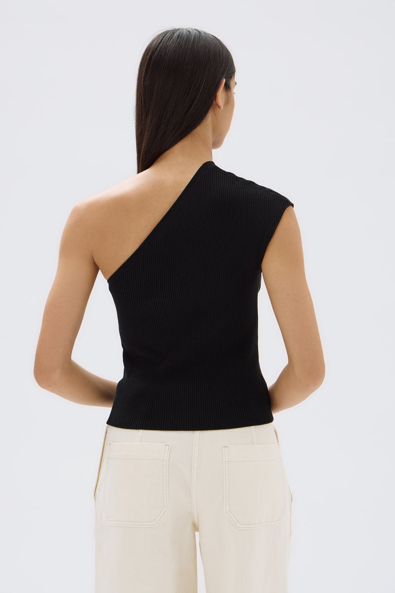 Womens Elodie One Shoulder Knit Tank Black | Assembly Label