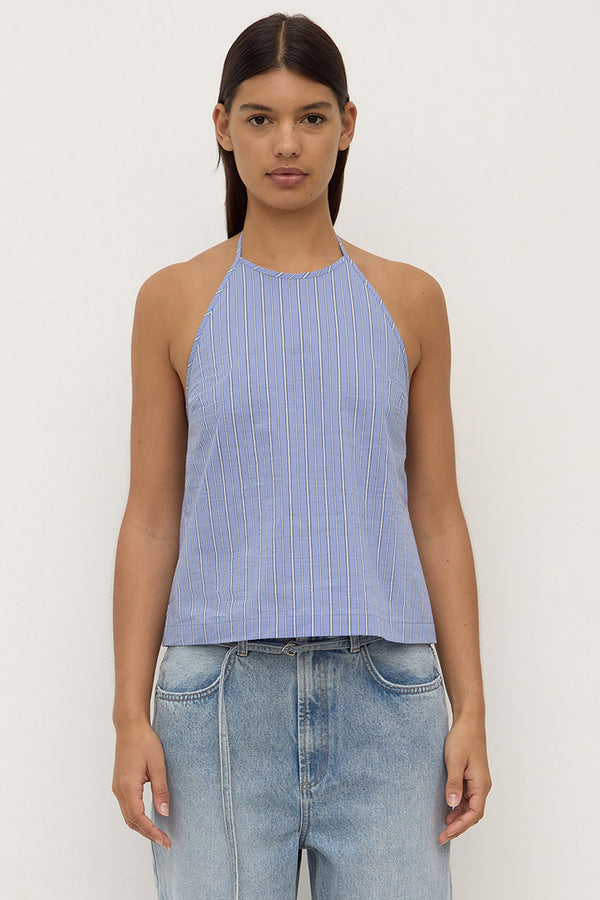 Erina Stripe Halter Top Blue White Stripe-1
