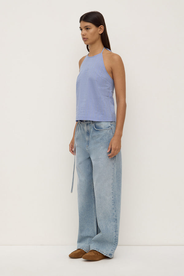 Erina Stripe Halter Top Blue White Stripe-3