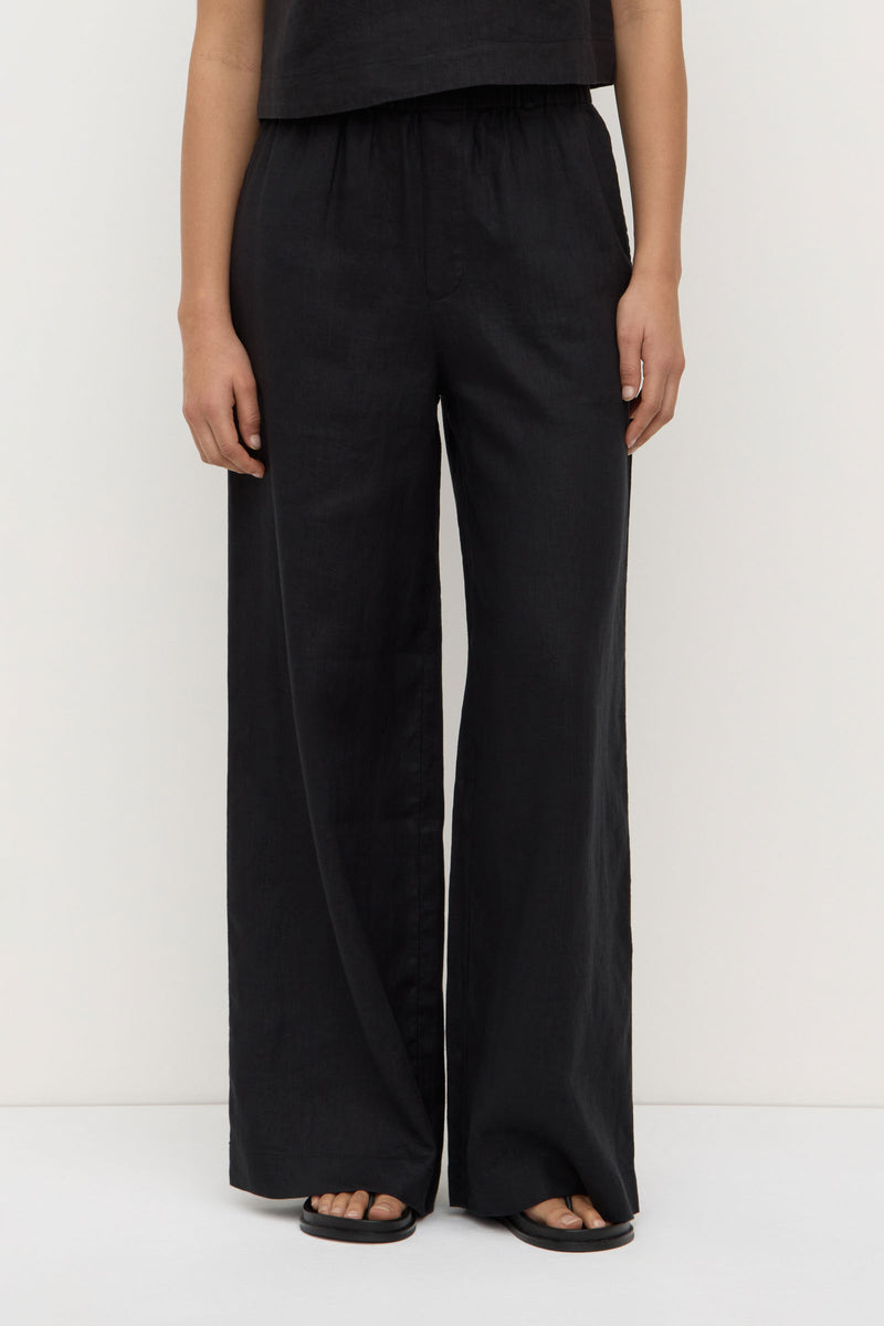 Panelled Linen Pant - Black main image 0