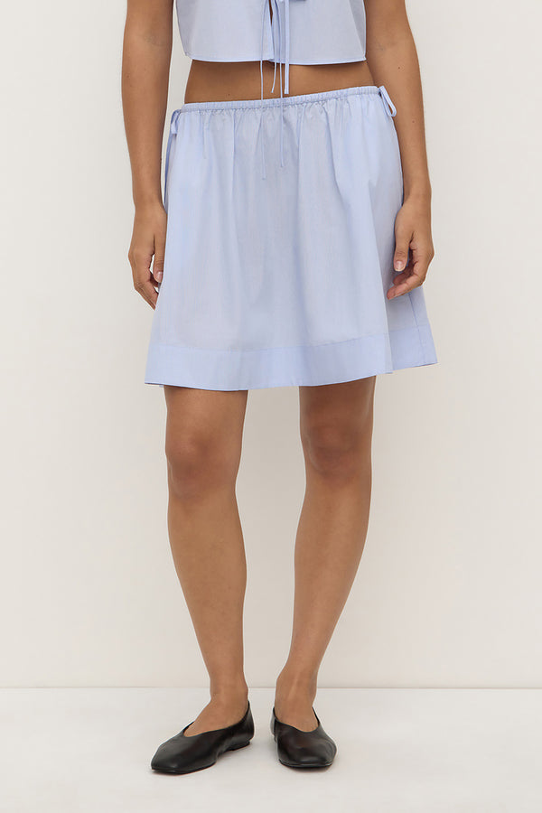 Havana Stripe Poplin Skirt Blue White Stripe-3
