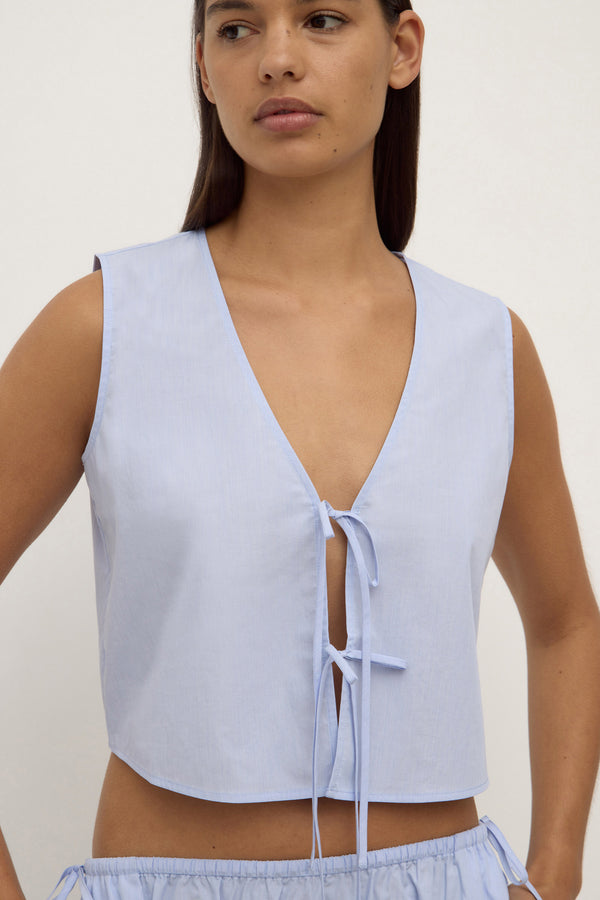 Havana Stripe Poplin Tie Front Top Blue White Stripe-7