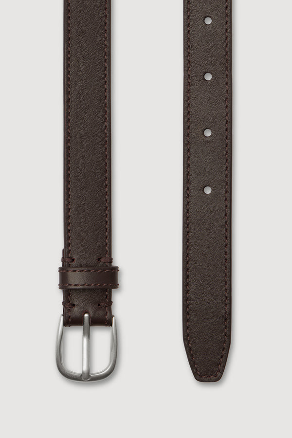 Womens Slim Leather Belt Walnut-2