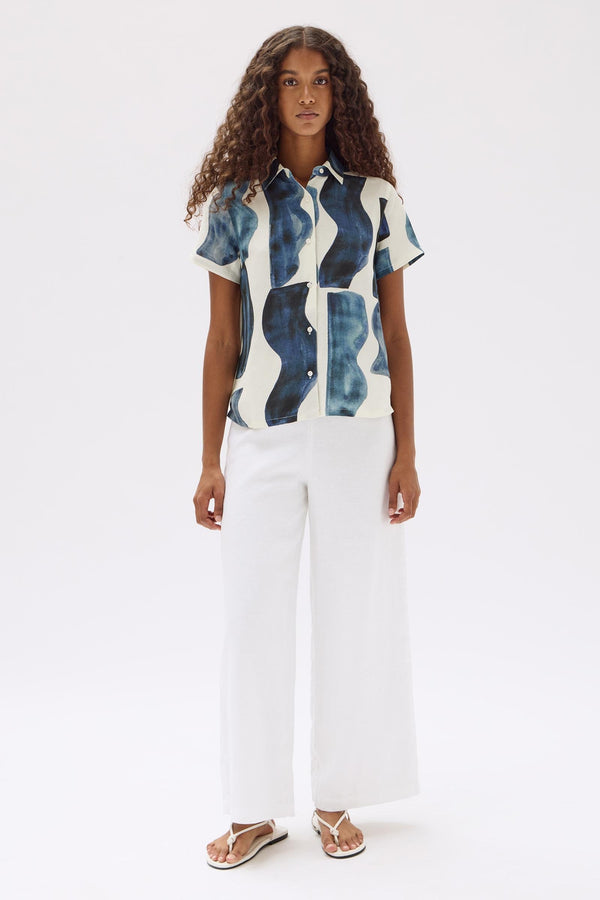 Re-Worn Womens Glaze Print Linen Silk Shirt