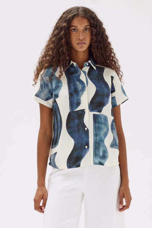 Re-Worn Womens Glaze Print Linen Silk Shirt