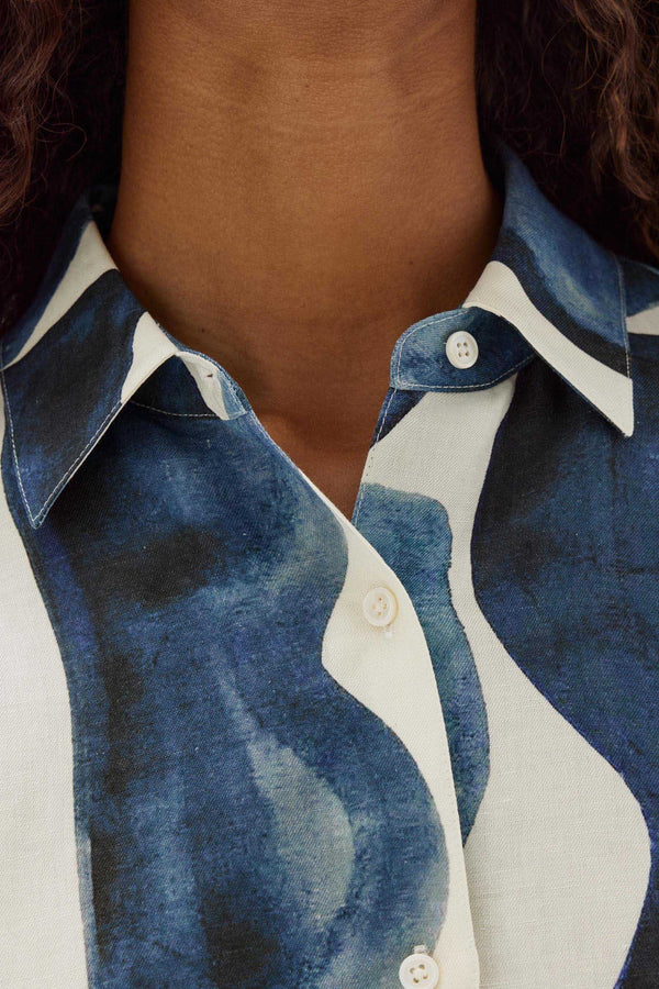Re-Worn Womens Glaze Print Linen Silk Shirt