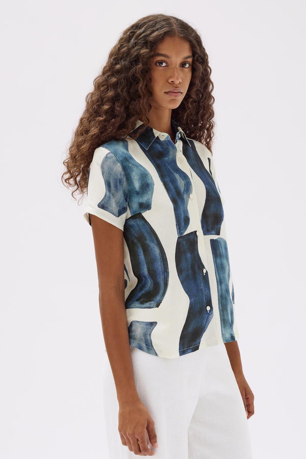 Re-Worn Womens Glaze Print Linen Silk Shirt