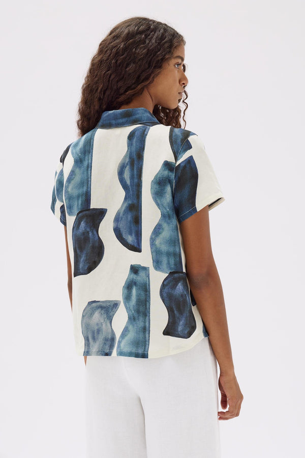 Re-Worn Womens Glaze Print Linen Silk Shirt