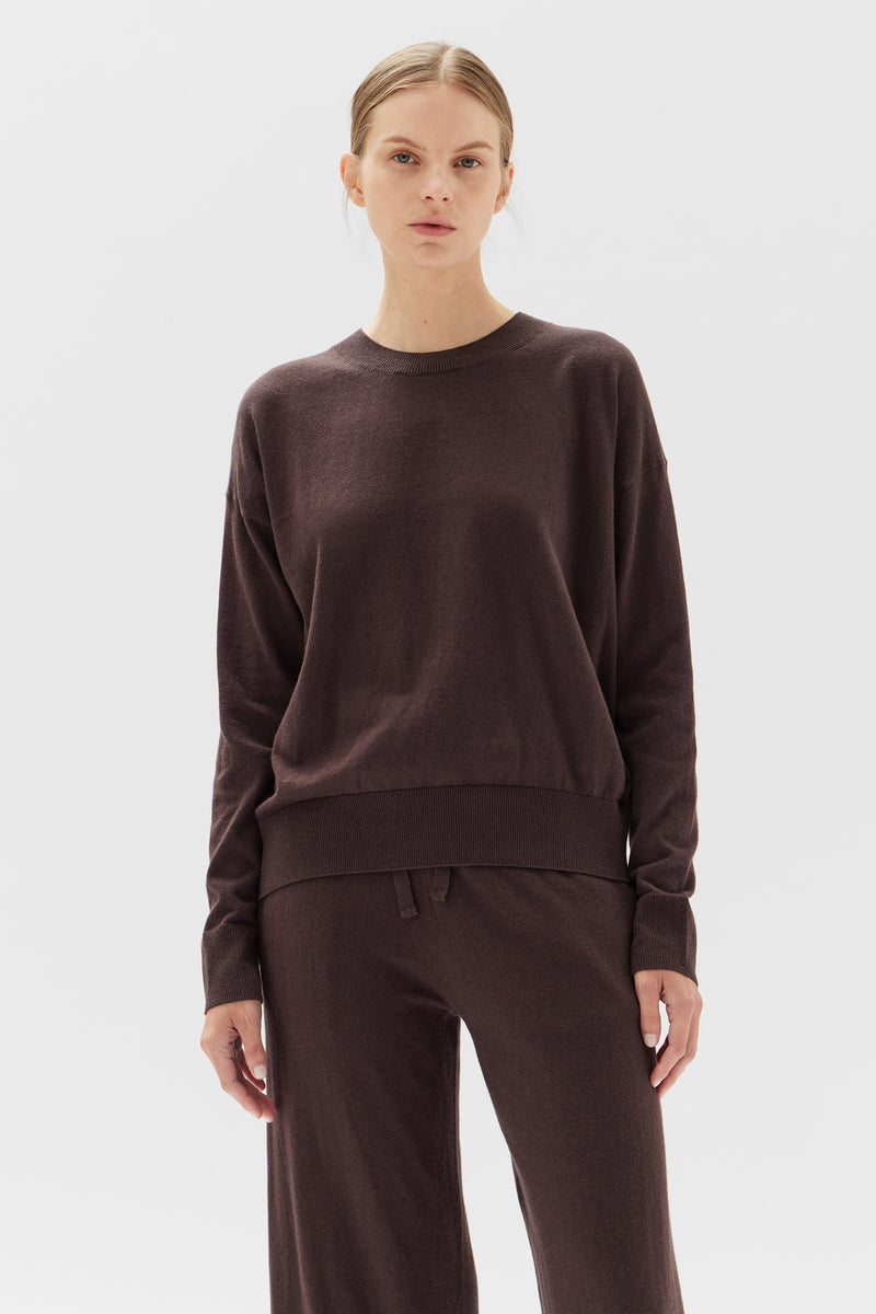 Womens Cotton Cashmere Lounge Sweater Chestnut Assembly Label