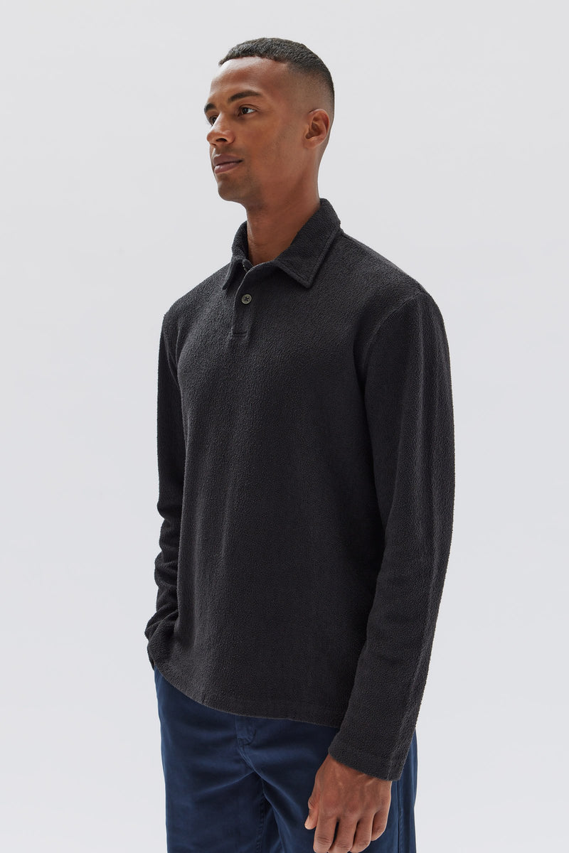 Mens Jeremy Textured Long Sleeve Polo Black Assembly Label