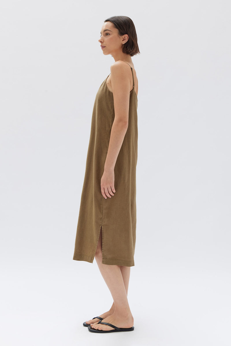Womens Linen Slip Dress Pea Assembly Label