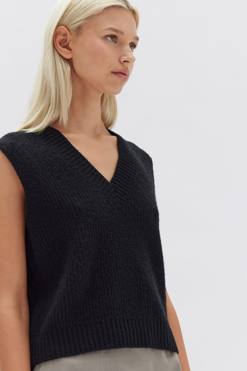 Womens Nova Wool Knit Vest Black Assembly Label