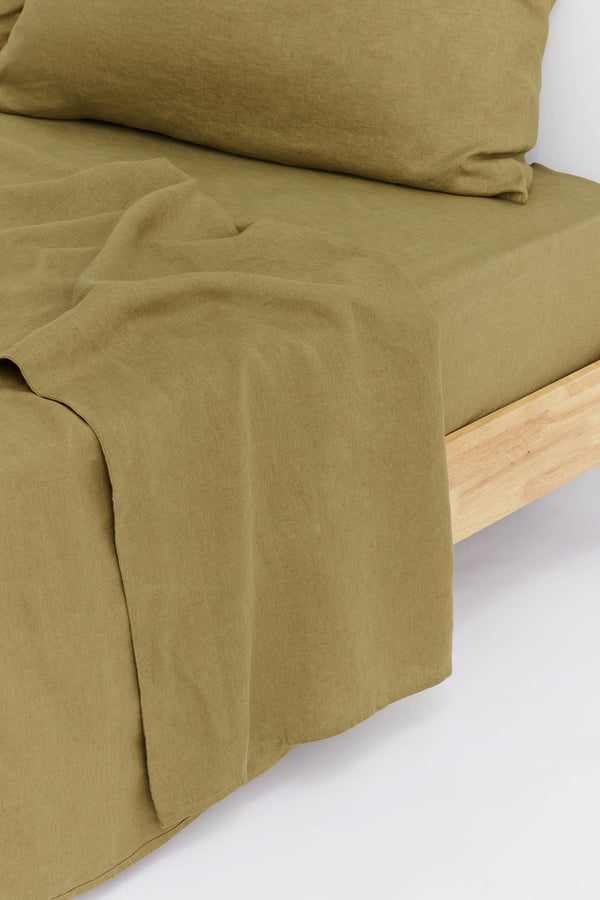 Linen Fitted Sheet Olive