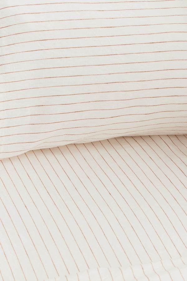 Linen Duvet Cover Tobacco Pinstripe Assembly Label