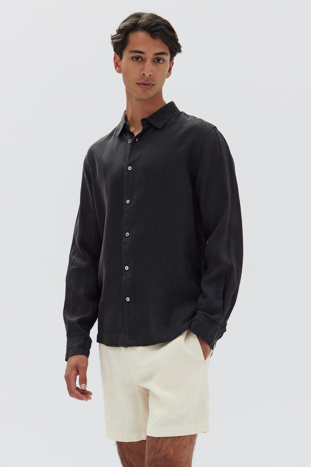 Mens Casual Long Sleeve Shirt Black | Assembly Label