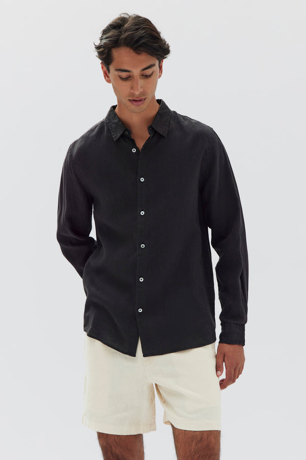 Mens Casual Long Sleeve Shirt Black | Assembly Label