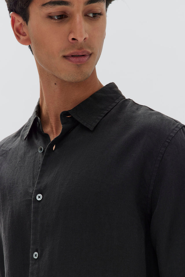 Mens Casual Long Sleeve Shirt Black | Assembly Label