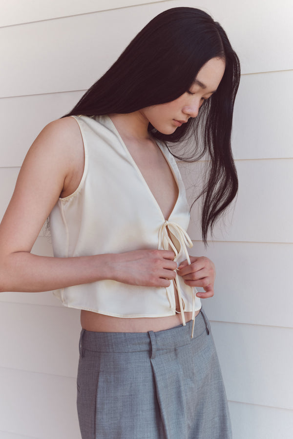 Beal Silk Tie Front Top