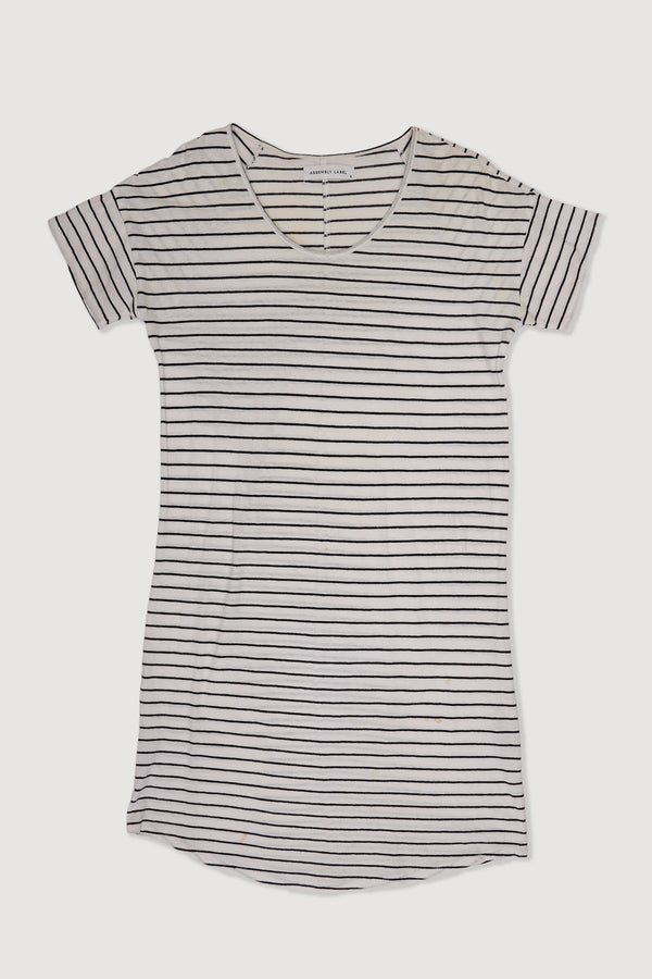 Re-Worn Womens Linen Blend Stripe Tee Dress