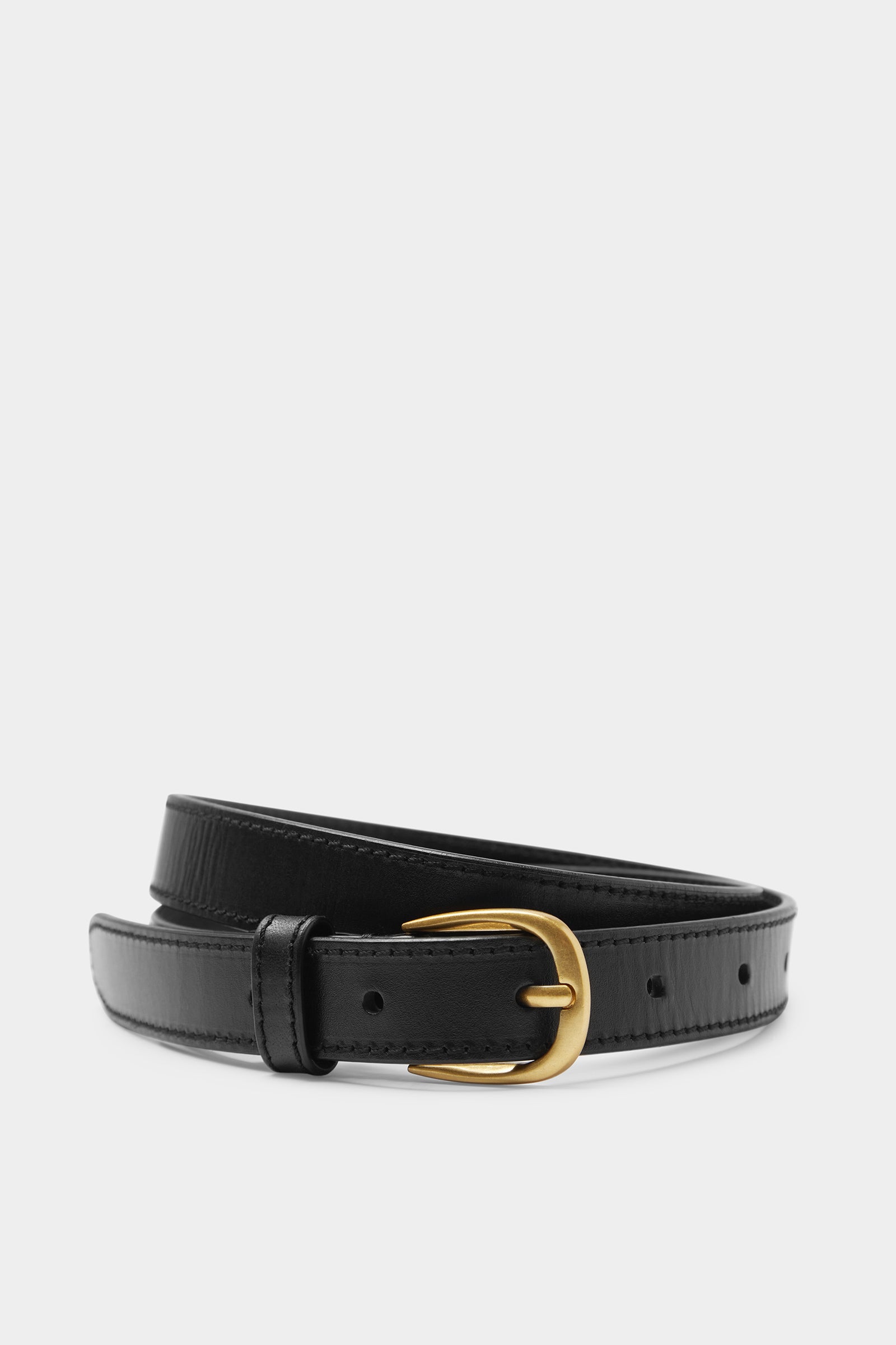Womens Slim Leather Belt Black/Gold Assembly Label