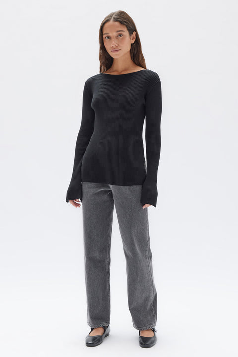 Womens Bateau Knit Top Black | Assembly Label