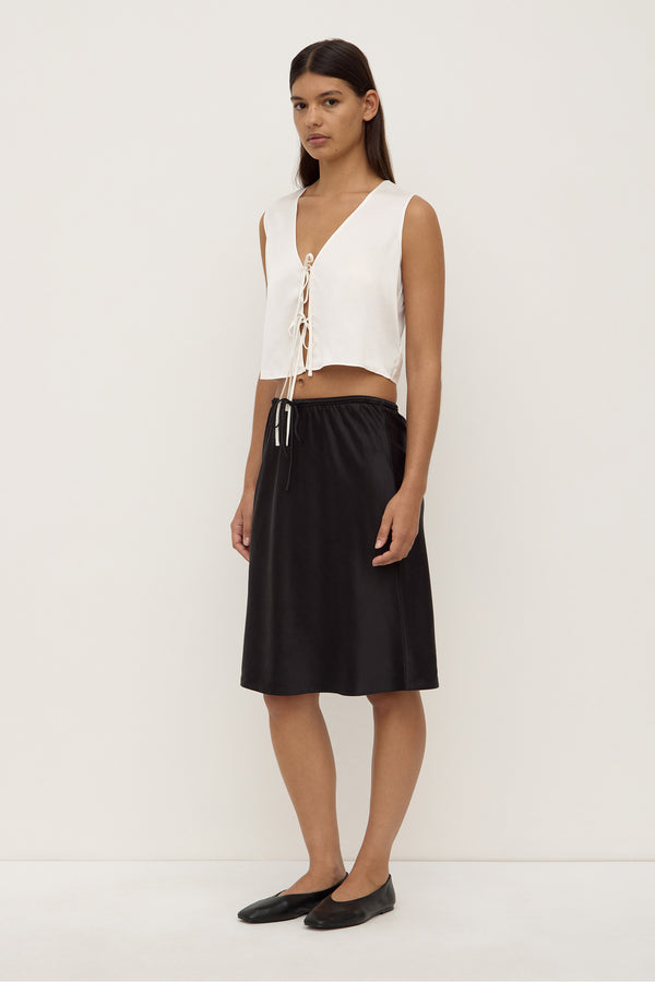 Beal Silk Tie Front Top Antique White-3