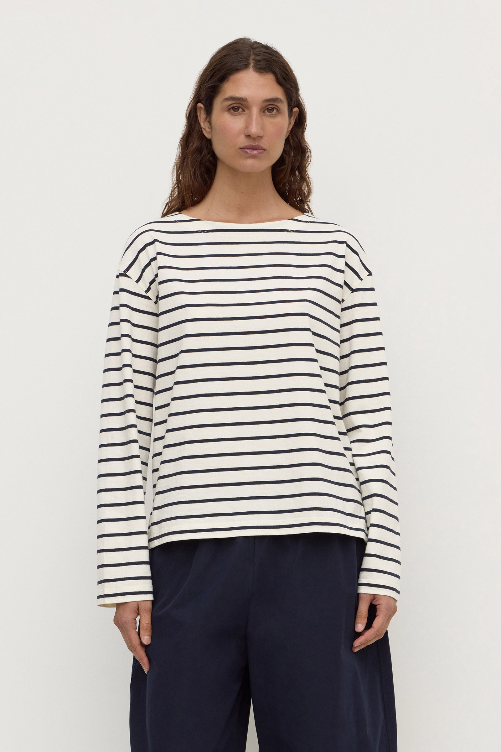 Womens Bonne Long Sleeve Tee Navy/Antique White Stripe | Assembly Womens Bonne Long Sleeve Tee Navy/Antique White Stripe | Assembly