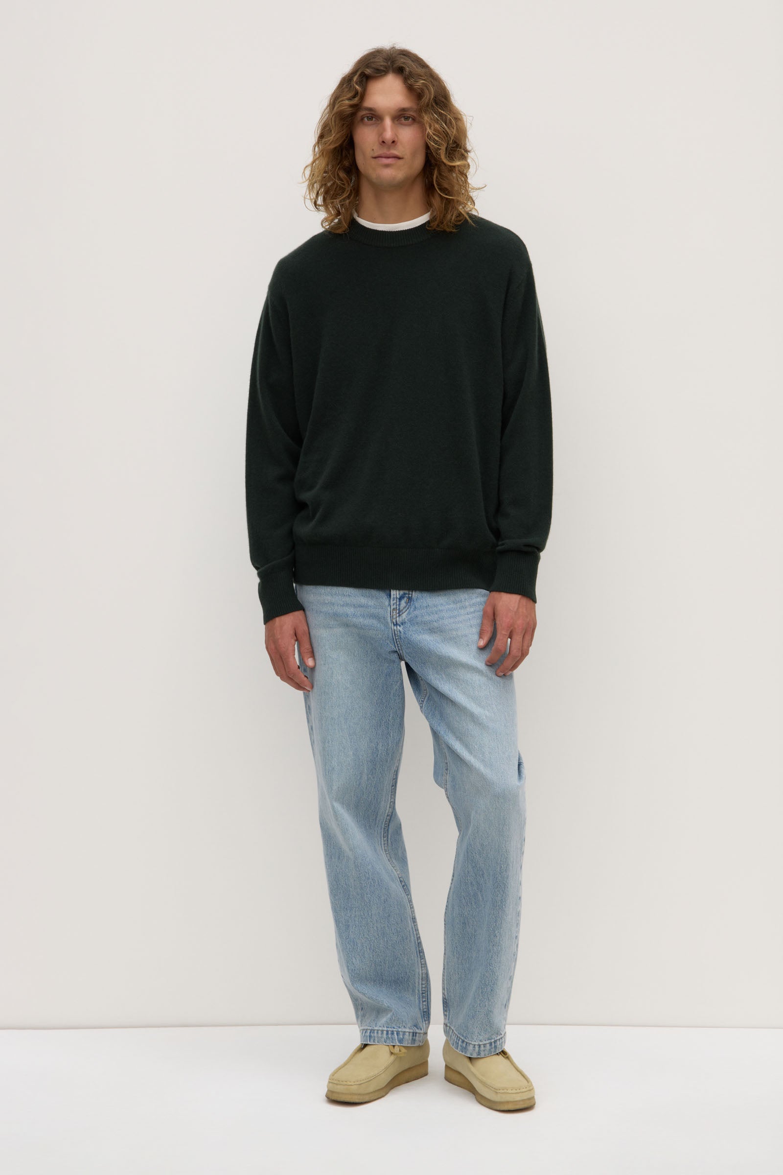 Mens Cashmere Crew Neck Knit Forest | Assembly Label
