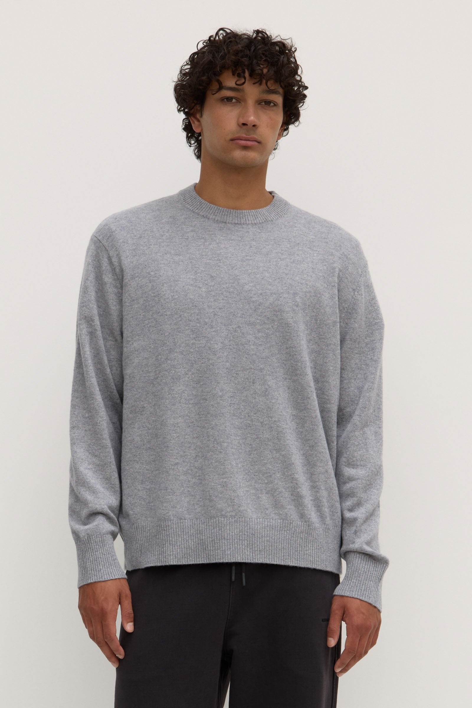 Mens Cashmere Crew Neck Knit Grey Marle Assembly Label