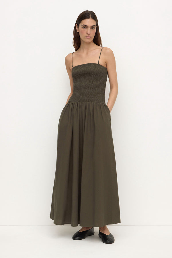 Connie_Cotton_Shirred_Dress_Dark_Military_0365