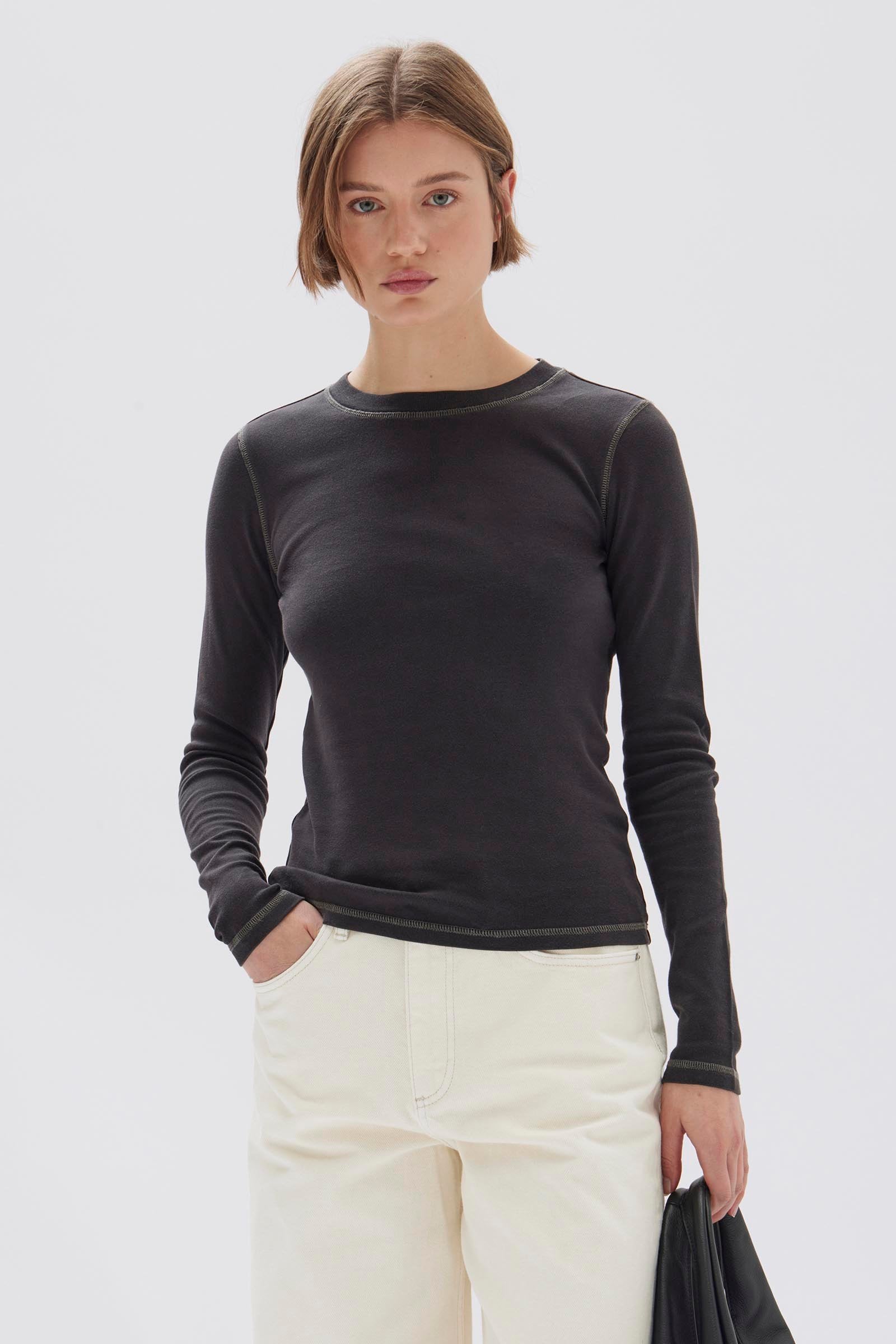 Contrast long sleeve t shirt hot sale