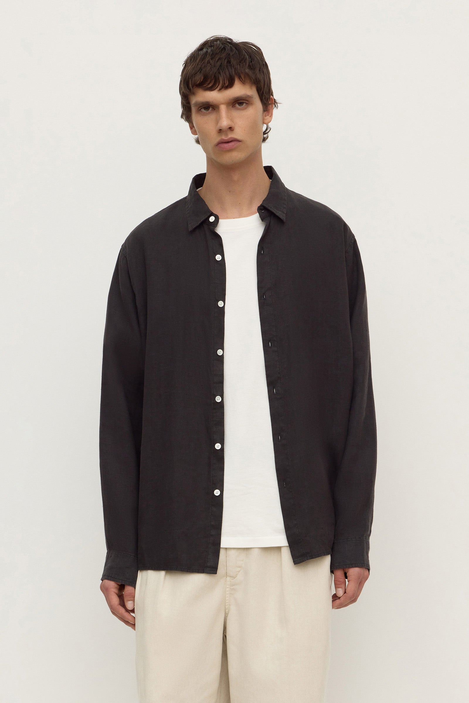 Mens Everyday Linen Long Sleeve Shirt Black | Assembly Label