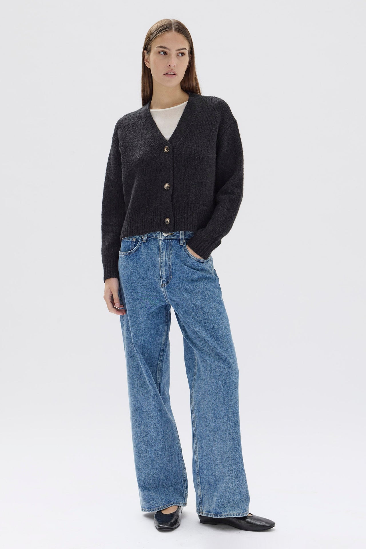 Womens Evi Wool Knit Cardigan Black Assembly Label