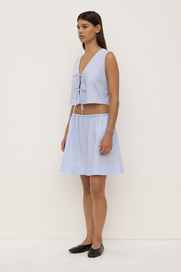 Havana Stripe Poplin Tie Front Top Blue White Stripe-4