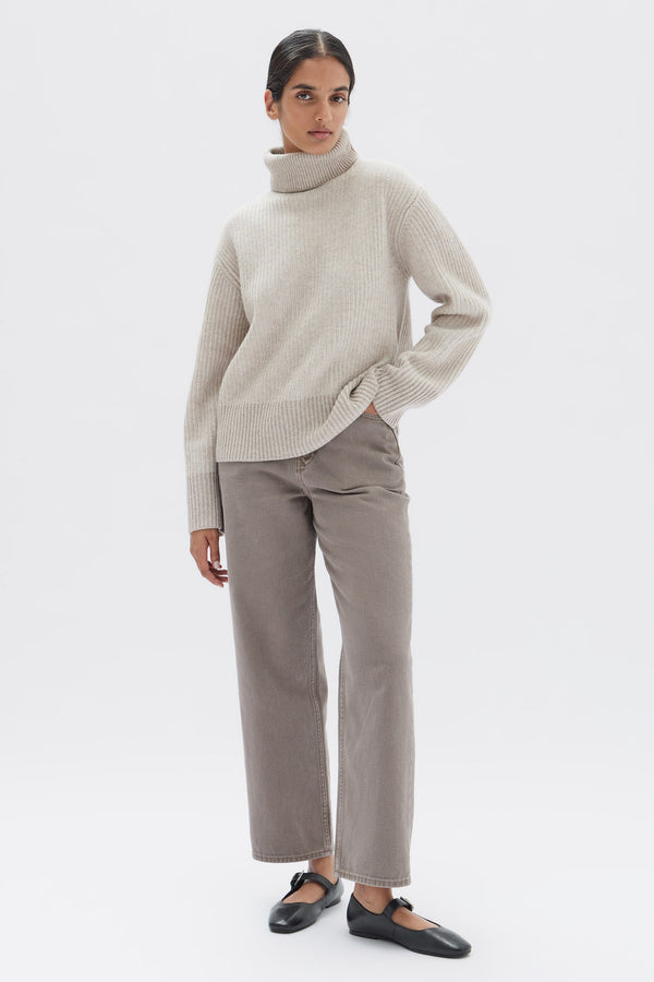 Womens Roll Neck Wool Knit Jumper Oat Assembly Label
