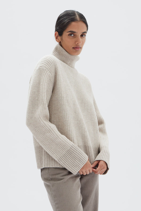 Womens Roll Neck Wool Knit Jumper Oat Assembly Label