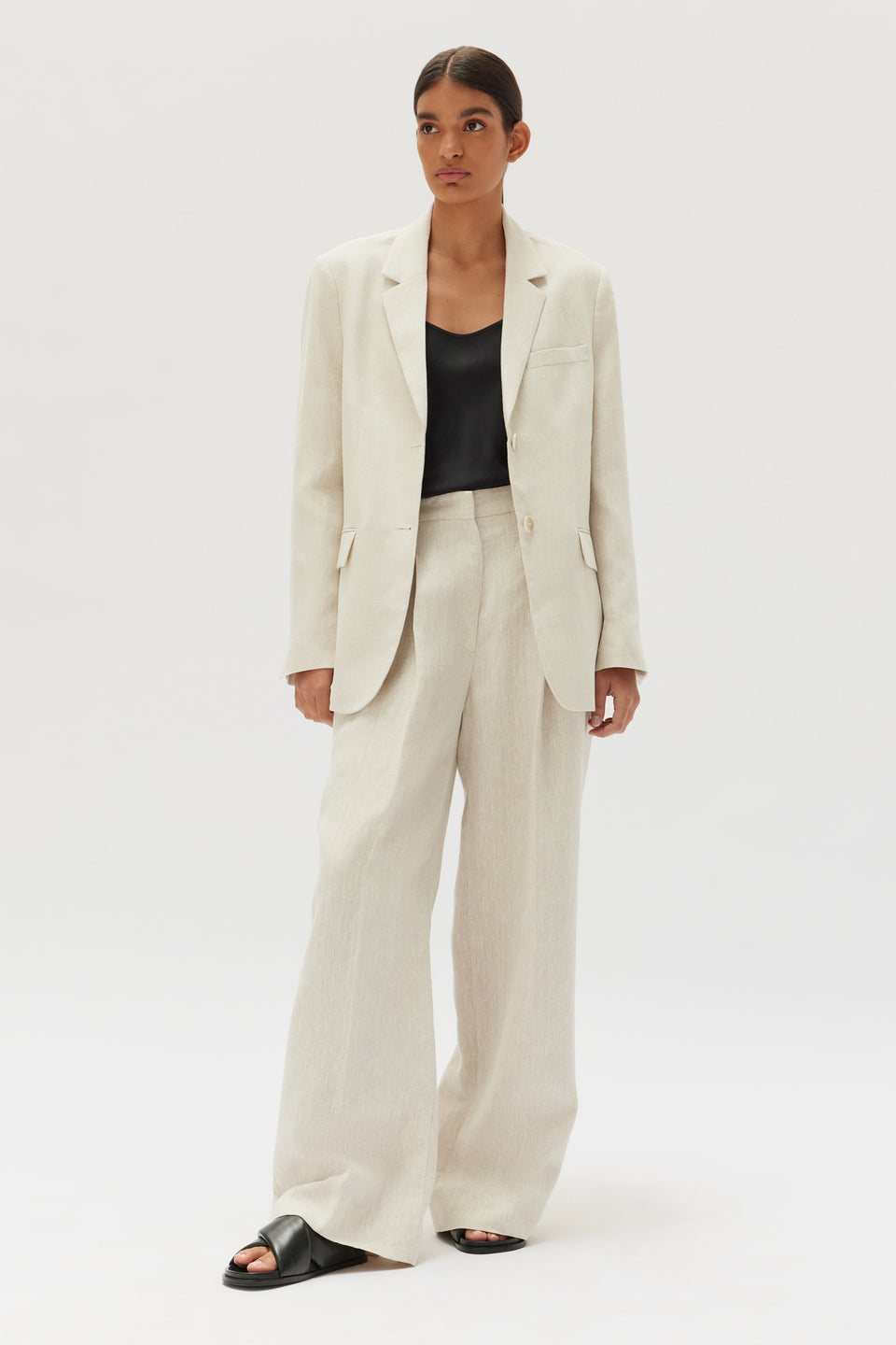 Leila Linen Jacket Oat Assembly Label Womens Jackets