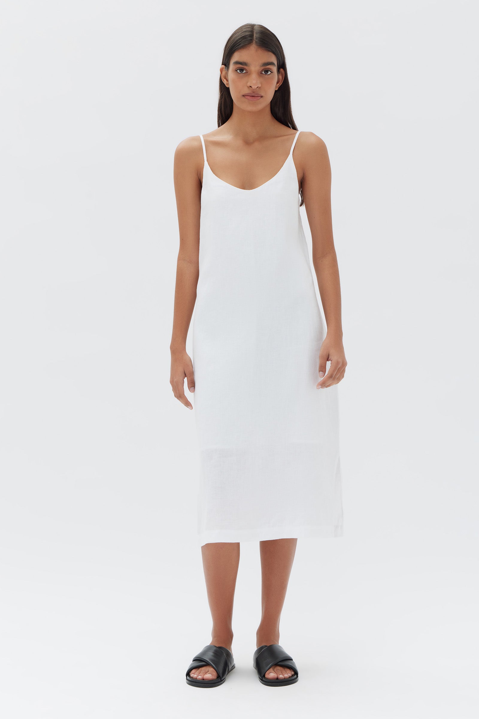 Womens Linen Slip Dress White